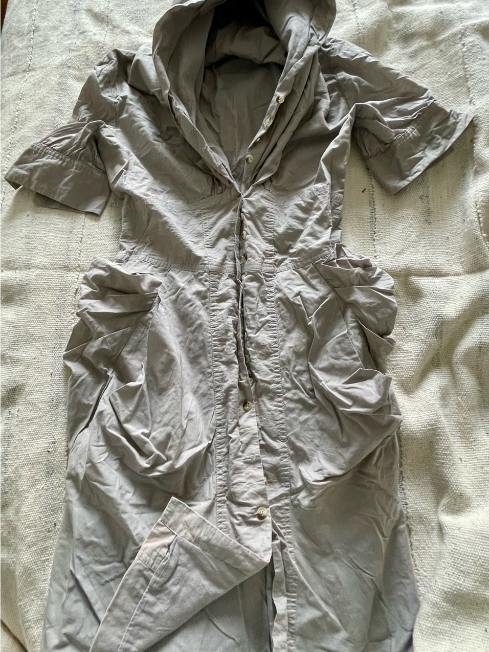 Unique Light Gray Hooded Button-Front Women's  Dress w DETAILS